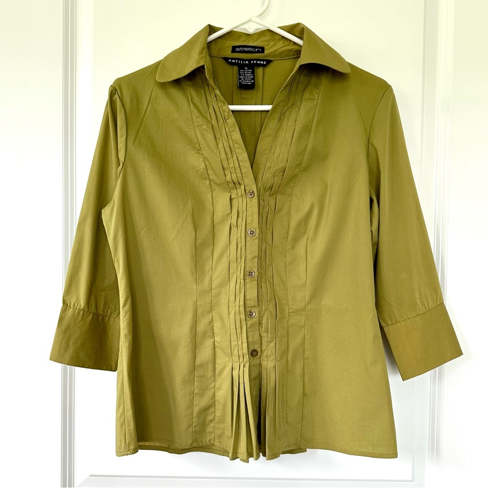 Antilia Femme Lime Green Button Down Shirt